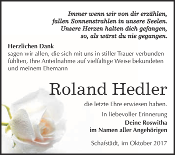 Traueranzeige von Roland Hedler von Super Sonntag Merseburg