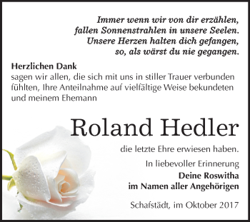 Traueranzeige von Roland Hedler von Mitteldeutsche Zeitung Merseburg/Querfurt