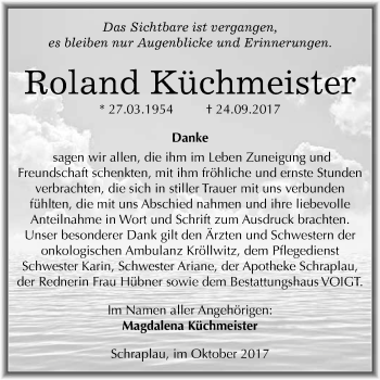 Traueranzeige von Roland Küchmeister von WVG - Wochenspiegel Merseburg