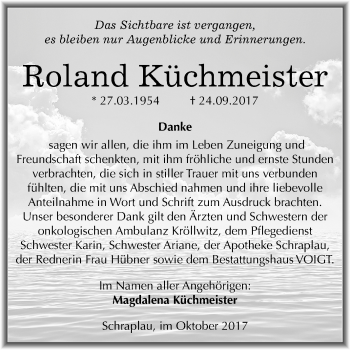 Traueranzeige von Roland Küchmeister von Mitteldeutsche Zeitung Merseburg/Querfurt