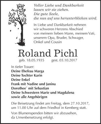 Traueranzeige von Roland Pichl von Super Sonntag Wittenberg