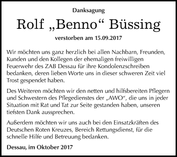 Traueranzeige von Rolf Büssing von Mitteldeutsche Zeitung Dessau-Roßlau