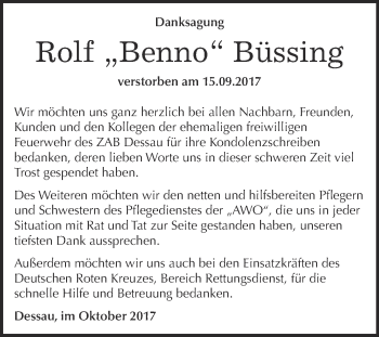 Traueranzeige von Rolf Büssing von WVG - Wochenspiegel Dessau / Köthen