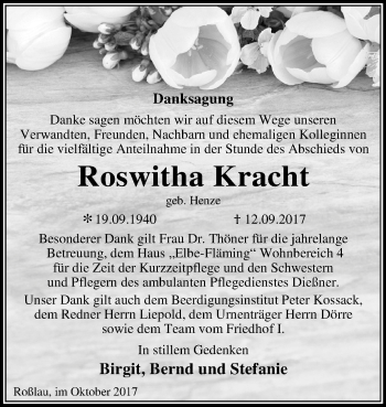 Traueranzeige von Roswitha Kracht von Mitteldeutsche Zeitung Dessau-Roßlau