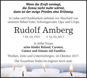 Traueranzeige von Rudolf Amberg von Mitteldeutsche Zeitung Zeitz