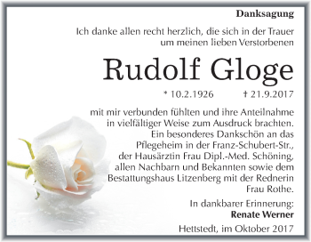 Traueranzeige von Rudolf Gloge von Mitteldeutsche Zeitung