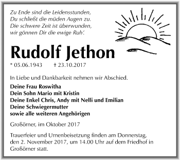 Traueranzeige von Rudolf Jethon von Mitteldeutsche Zeitung
