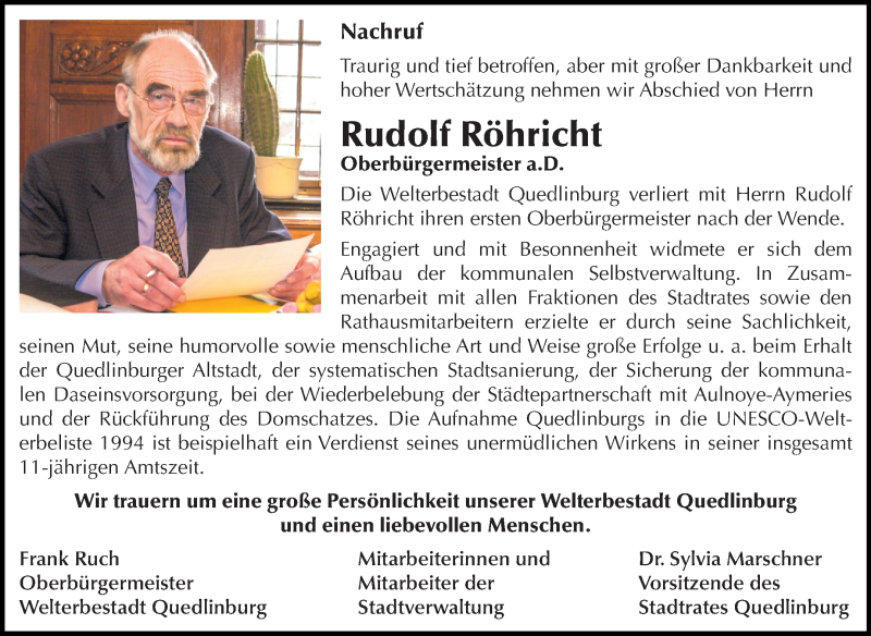  Traueranzeige für Rudolf Röhricht vom 28.10.2017 aus Mitteldeutsche Zeitung Quedlinburg