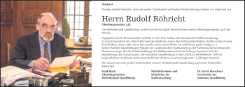 Traueranzeige von Rudolf Röhricht von WVG - Wochenspiegel Quedlinburg