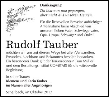 Traueranzeige von Rudolf Tauber von Super Sonntag Zeitz