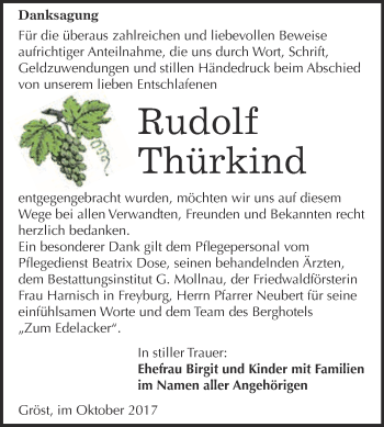 Traueranzeige von Rudolf Thürkind von WVG - Wochenspiegel Merseburg