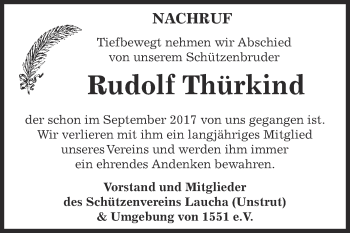 Traueranzeige von Rudolf Thürkind von WVG - Wochenspiegel NMB / WSF / ZTZ