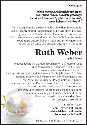 Traueranzeige von Ruth Weber von Mitteldeutsche Zeitung