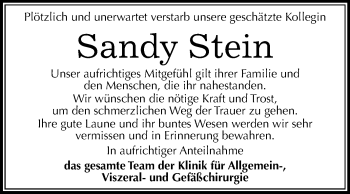Traueranzeige von Sandy Stein von Mitteldeutsche Zeitung Halle/Saalkreis