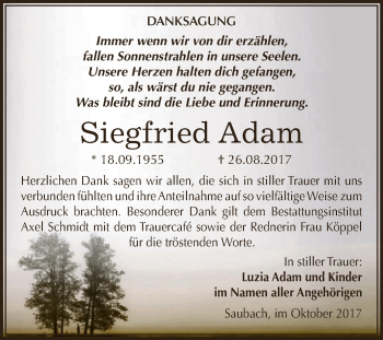 Traueranzeige von Siegfried Adam von WVG - Wochenspiegel NMB / WSF / ZTZ