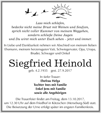 Traueranzeige von Siegfried Heinold von Mitteldeutsche Zeitung