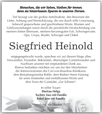 Traueranzeige von Siegfried Heinold von Super Sonntag Merseburg