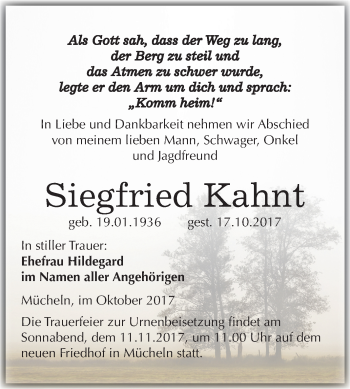 Traueranzeige von Siegfried Kahnt von Mitteldeutsche Zeitung Merseburg/Querfurt