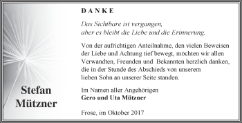 Traueranzeige von Stefan Mützner von Super Sonntag Aschersleben
