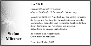 Traueranzeige von Stefan Mützner von Mitteldeutsche Zeitung Aschersleben