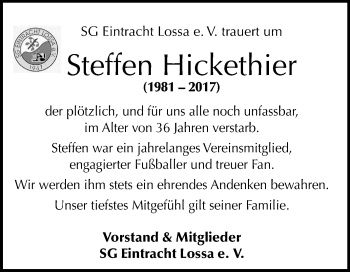 Traueranzeige von Steffen Hickethier von Mitteldeutsche Zeitung