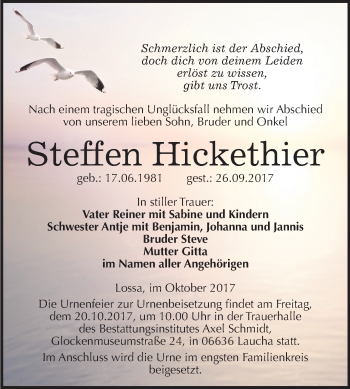 Traueranzeige von Steffen Hickethier von Mitteldeutsche Zeitung