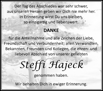 Traueranzeige von Steffi Hajeck von Mitteldeutsche Zeitung Halle/Saalkreis