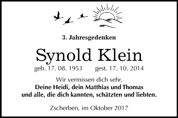 Traueranzeige von Synold Klein von Mitteldeutsche Zeitung Halle/Saalkreis