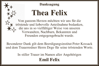 Traueranzeige von Thea Felix von WVG - Wochenspiegel Dessau / Köthen