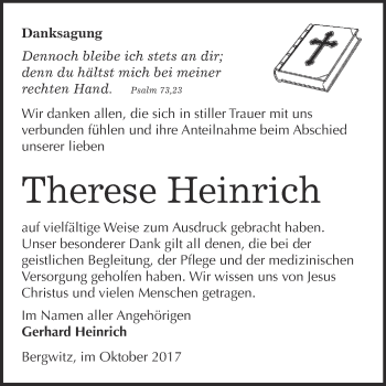 Traueranzeige von Therese Heinrich von WVG - Wochenspiegel Wittenberg