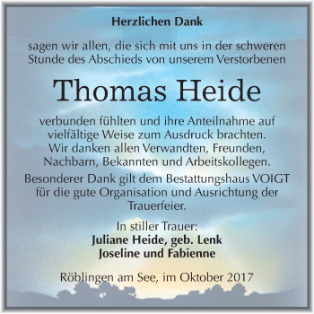 Traueranzeige von Thomas Heide von Mitteldeutsche Zeitung