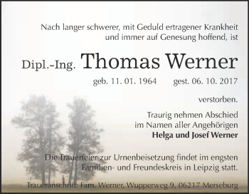 Traueranzeige von Thomas Werner von Super Sonntag Merseburg