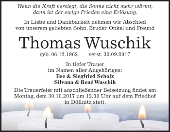 Traueranzeige von Thomas Wuschik von Mitteldeutsche Zeitung Halle/Saalkreis