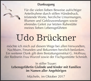 Traueranzeige von Udo Brückner von WVG - Wochenspiegel Merseburg