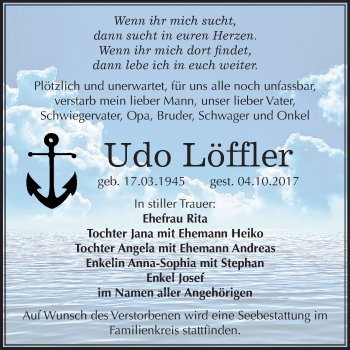 Traueranzeige von Udo Löffler von Mitteldeutsche Zeitung Merseburg/Querfurt