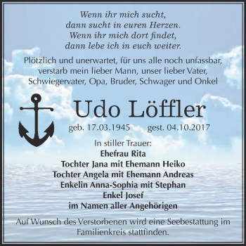 Traueranzeige von Udo Löffler von WVG - Wochenspiegel Merseburg
