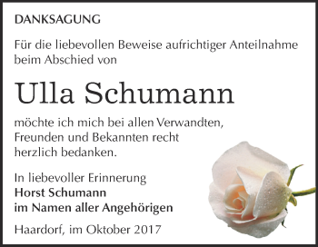 Traueranzeige von Ulla Schumann von Super Sonntag Zeitz