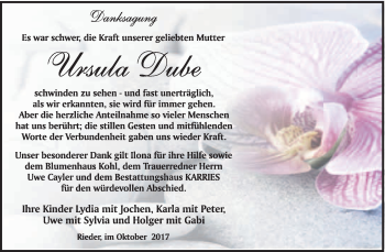 Traueranzeige von Ursula Dube von WVG - Wochenspiegel Quedlinburg