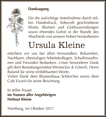 Traueranzeige von Ursula Kleine von Super Sonntag Bernburg