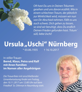 Traueranzeige von Ursula Nürnberg von Mitteldeutsche Zeitung