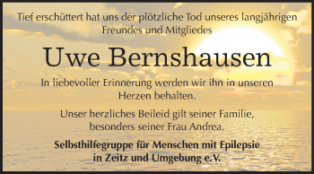 Traueranzeige von Uwe Bernshausen von Mitteldeutsche Zeitung Zeitz
