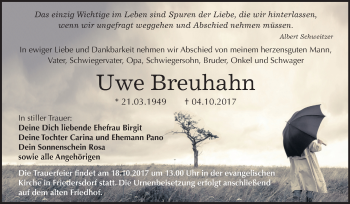 Traueranzeige von Uwe Breuhahn von Mitteldeutsche Zeitung Bitterfeld