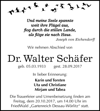 Traueranzeige von Walter Schäfer von Mitteldeutsche Zeitung