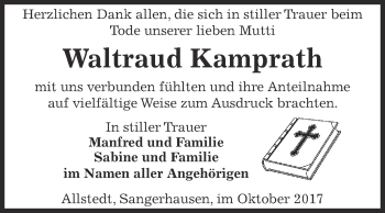 Traueranzeige von Waltraud Kamprath von Super Sonntag SGH Mansf. Land