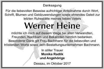 Traueranzeige von Werner Heine von Mitteldeutsche Zeitung Dessau-Roßlau