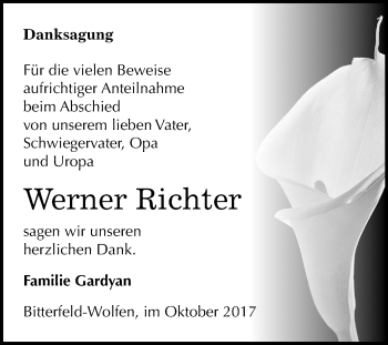 Traueranzeige von Werner Richter von Mitteldeutsche Zeitung Bitterfeld