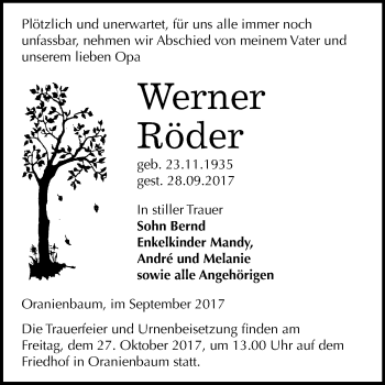 Traueranzeige von Werner Röder von Mitteldeutsche Zeitung