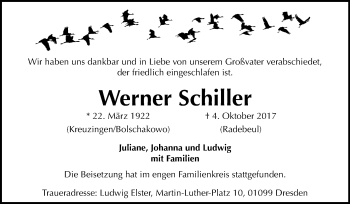Traueranzeige von Werner Schiller von Mitteldeutsche Zeitung Halle/Saalkreis