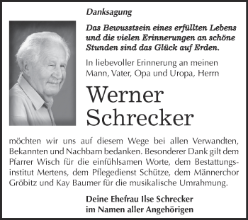 Traueranzeige von Werner Schrecker von WVG - Wochenspiegel NMB / WSF / ZTZ