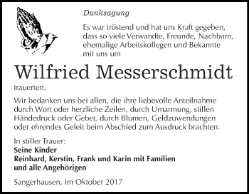 Traueranzeige von Wilfried Messerschmidt von Super Sonntag SGH Mansf. Land